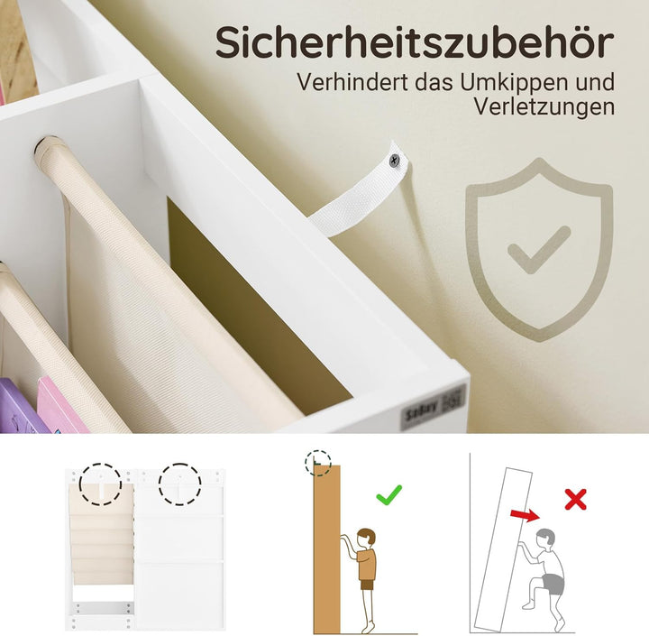 SoBuy Bücherregal Kinder Kinderregal Montessori mit Stofftaschen, 3 Regal und Vliestaschen Spielzeug