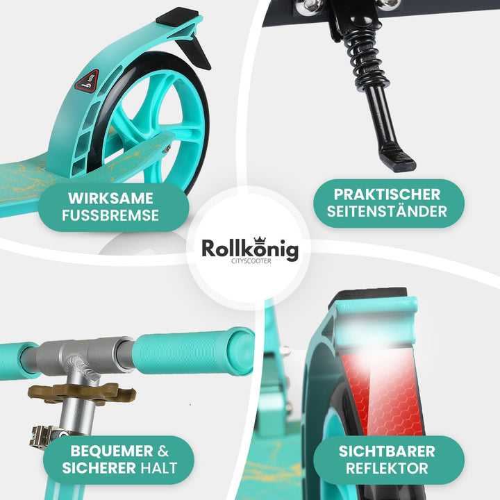 Rollkönig ® Scooter für Kinder ab 5 Jahren I Der Faltbare City-Scooter mit grossen Rädern I Tret-Rol