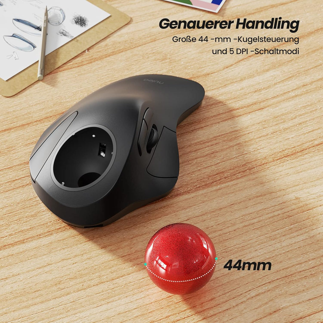 Nulea Kabellose Trackball-Maus,Ergonomisch & Wiederaufladbar,Zeigefingersteuerung,5-stufig DPI (1600