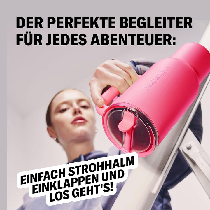 waterdrop® Thermobecher mit Strohhalm 1,1L – Auslaufsichere, robuste Trinkflasche mit aufklappbarem