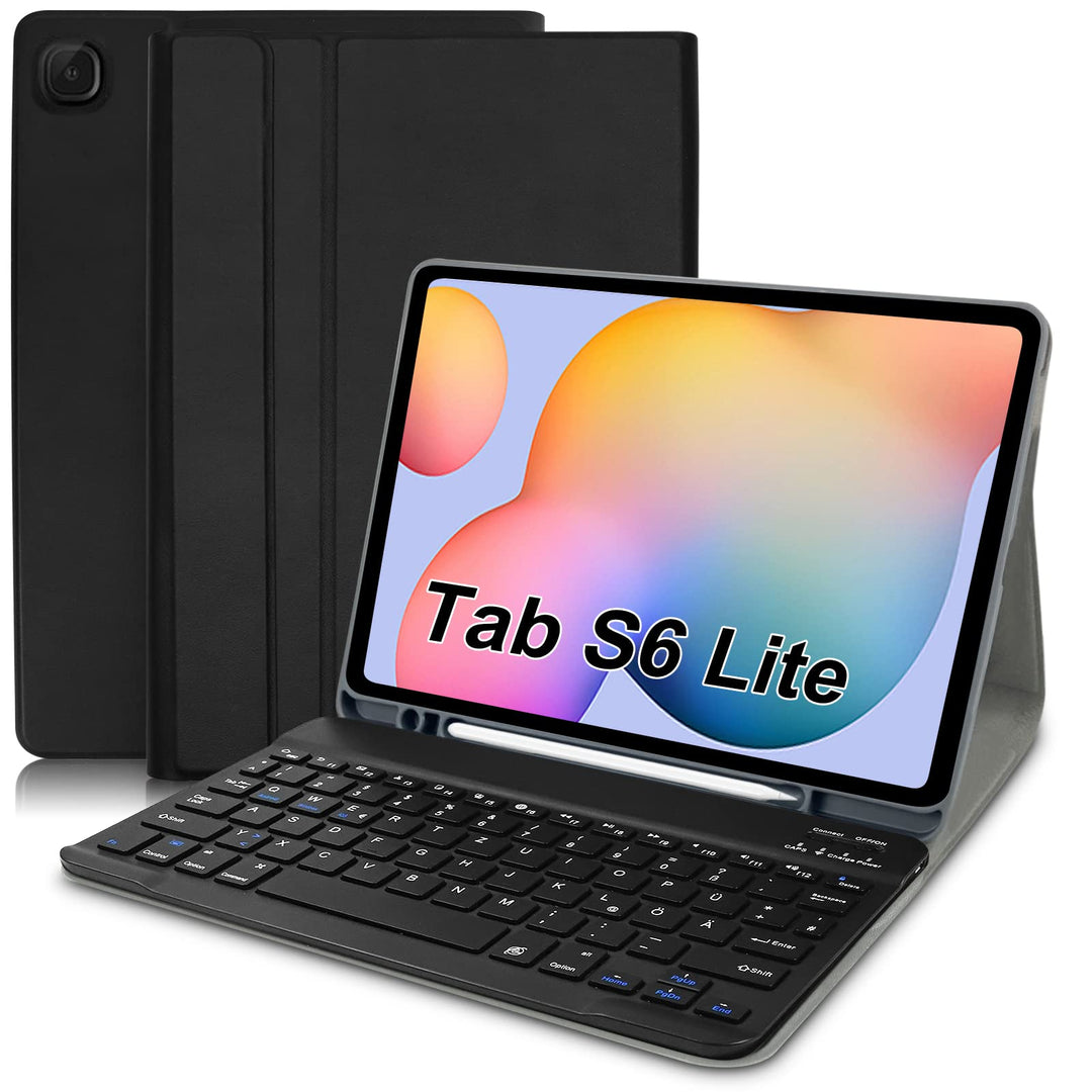 Zabatoco Samsung S6 Lite Table Hülle mit Tastatur (Deutsches QWERTZ) Abnehmbarer magnetischer Blueto