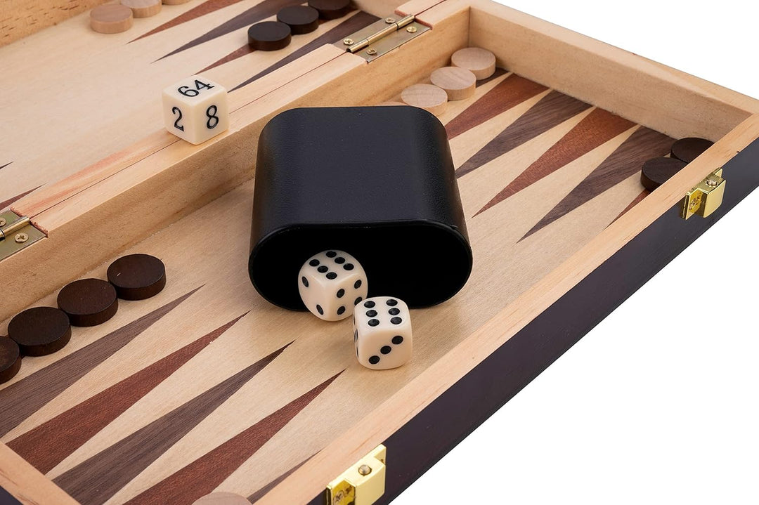 Engelhart - Schach/Backgammon Holzkiste - Wende- und Klappbrett - Inklusive Teile (30 cm) 30 x 30 cm