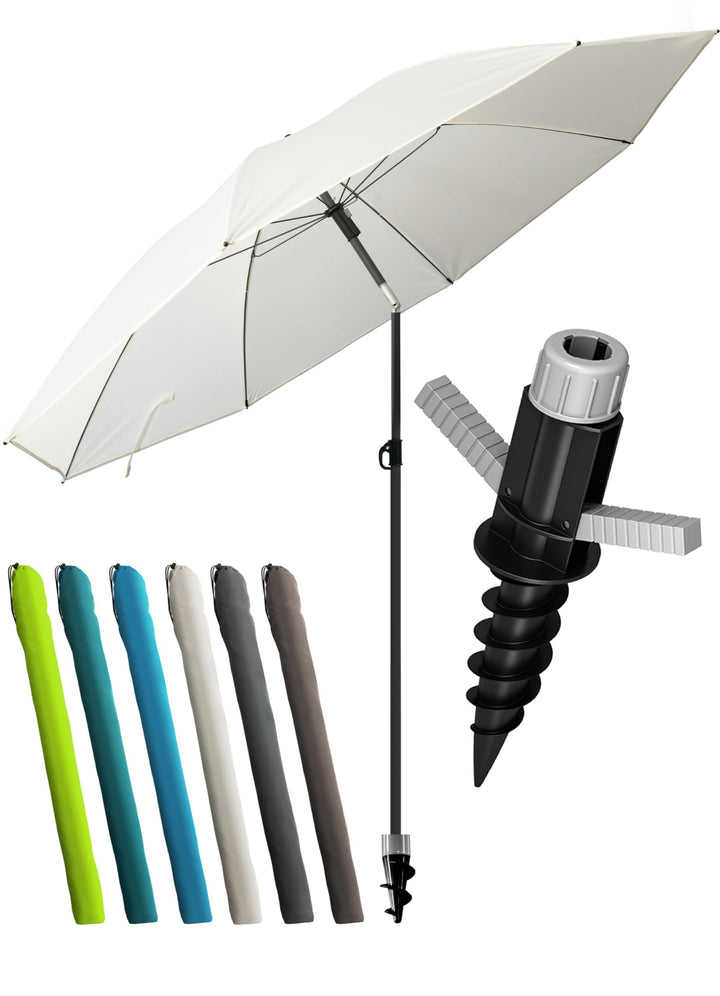 4smile Sonnenschirm Strand SunnyJoy, 3-in-1 SET, Beige - UPF 50+ Strandschirm Ø 160 cm + Sonnenschir