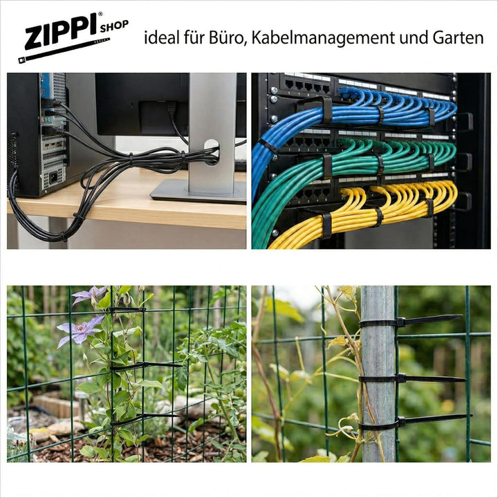 Kabelbinder 300mm Schwarz (1000 Stück) | 300mm x 4,8mm - 25kg Zugkraft | Kabelbinder uv beständig |