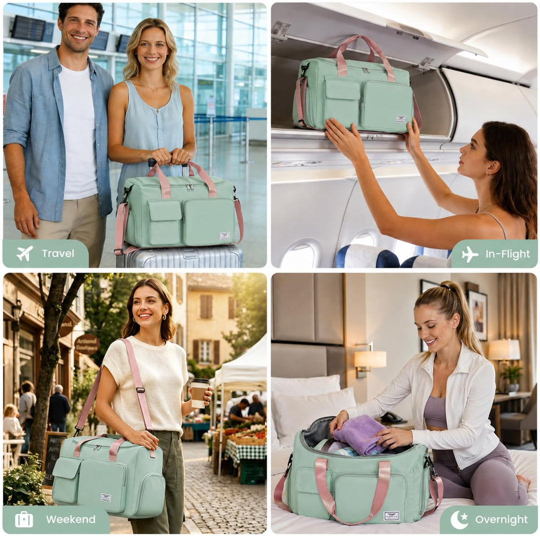 FIORETTO 35L Damen Sporttasche Faltbare Reisetasche mit Schuhfach und Nassfach, Wasserabweisende Wee