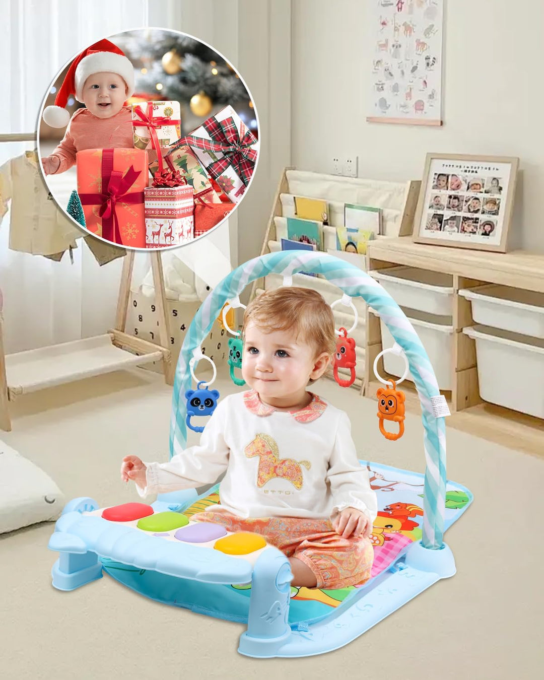 Baby Spielbogen Spieldecke,pieldecke Baby-Spielmatte mit Klavier,Spielmatte mit Spielbogen abnehmbar