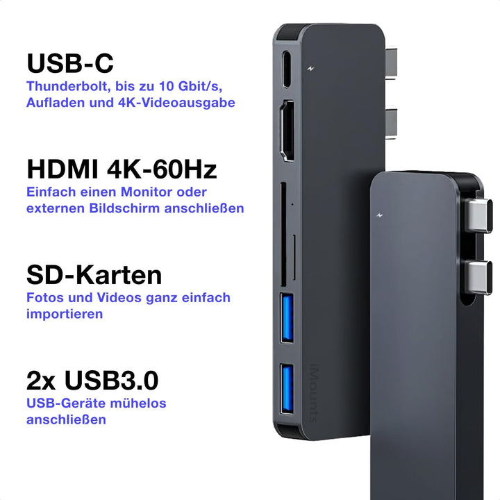 USB-C Hub Mitternachtsblau – Adapter für MacBook Air M2/M3/M4 mit HDMI, Thunderbolt 3, USB 3.0 & SD-