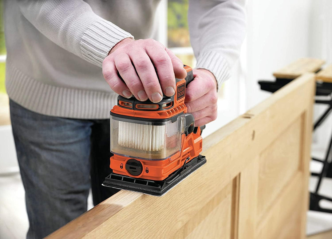 Black+Decker Schwingschleifer DUOSAND, Bandschleifer (270W, 2-fache Staubabsaugung, Staubfangbehälte