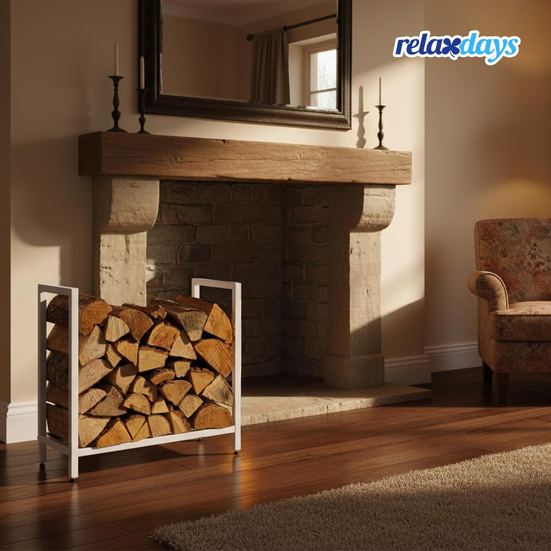 Relaxdays Kaminholzregal, Metall, HBT: 62,5 x 65 x 30,5cm, Brennholzregal für Feuerholz, Stapelholz,