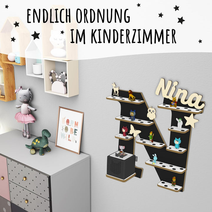 Regal Buchstabe für Toniebox, Wandregal für Tonie Figuren, personalisiert mit Name, Aufbewahrung für