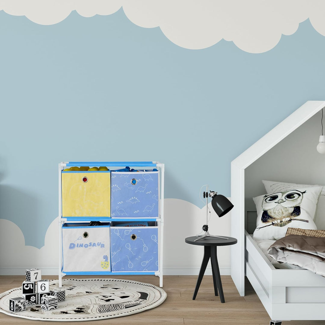 Relaxdays Kinderregal, 3 Boxen, Jungen & Mädchen, Dino-Design, Regal Kinderzimmer, Spielzeug, HBT 89