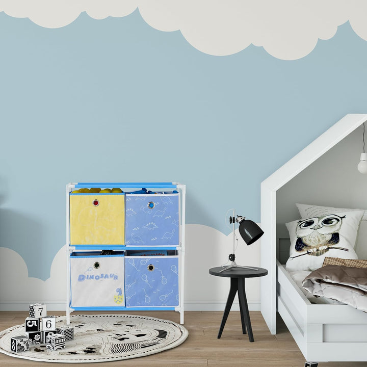 Relaxdays Kinderregal, 3 Boxen, Jungen & Mädchen, Dino-Design, Regal Kinderzimmer, Spielzeug, HBT 89