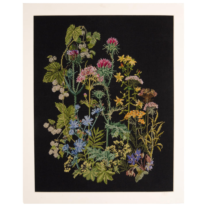 Thea Gouverneur - Kreuzstich-Set - Wildkräuter - Aida Schwarz - 18 Count - Für Erwachsene - 424.05,