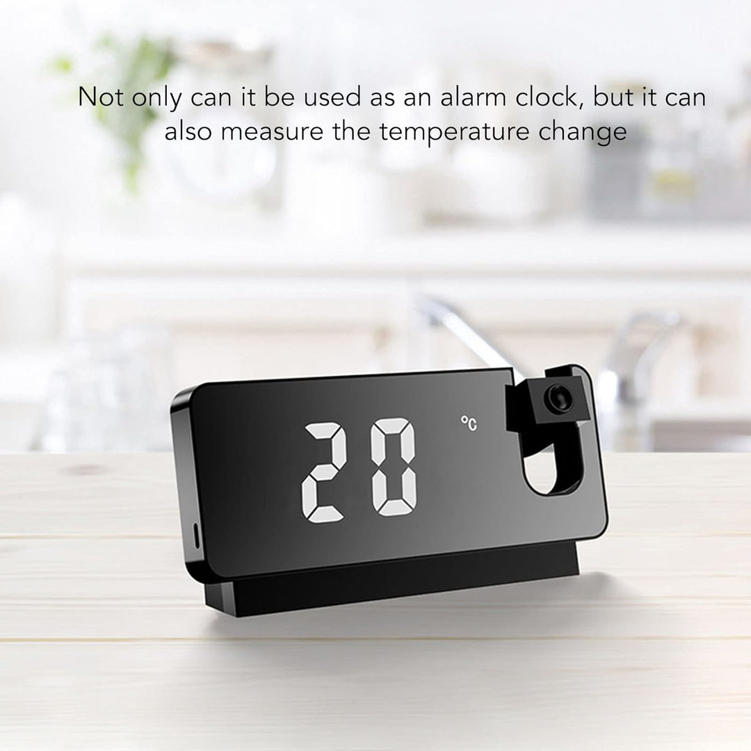 LED Projektionswecker für Schlafzimmer, Digitaluhr mit 180° Drehbarem Projektor, Anzeige von Uhrzeit