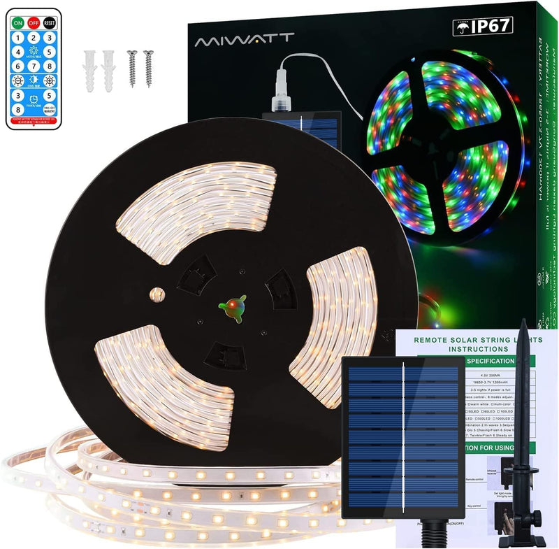 MIWATT Solar 10M LED Strip, warm white LED Streifen, LED Stripes mit 17 Tasten RF Fernbedienung, 560