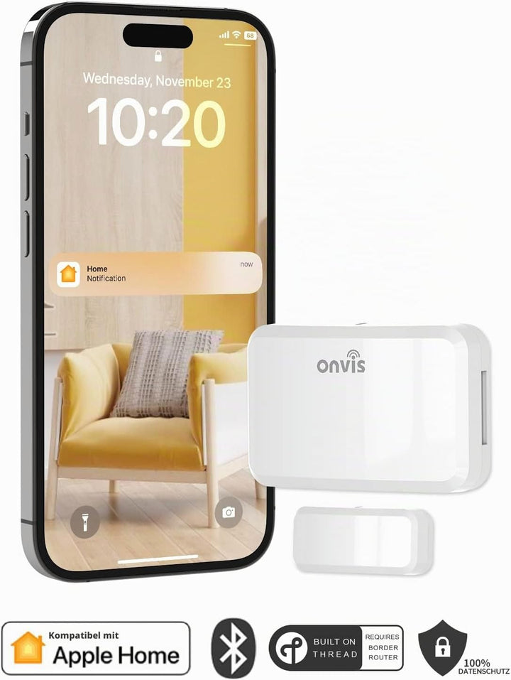 ONVIS Smarter Tür- und Fenstersensor, Door &amp; Window Kontaktsensor für Türen/Fenster, Bluetooth, Thre