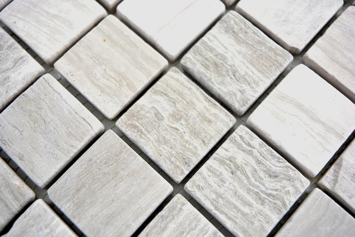 Mosaik Quadrat uni Grau Streifen Marmor Naturstein Küche, Mosaikstein Format: 32x32x8 mm, Bogengröss