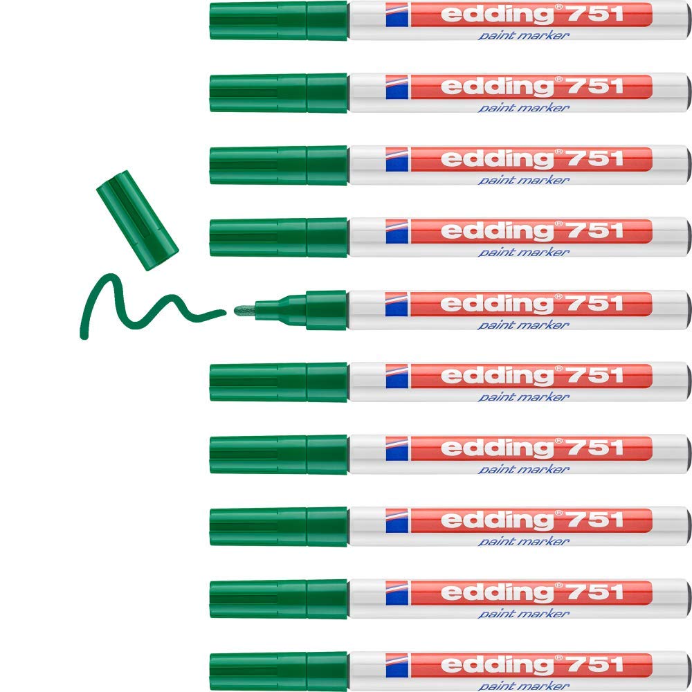 edding 751 Lackmarker - grün - 10 Stifte - Rundspitze 1-2 mm - Lackstift zur Markierung und Beschrif