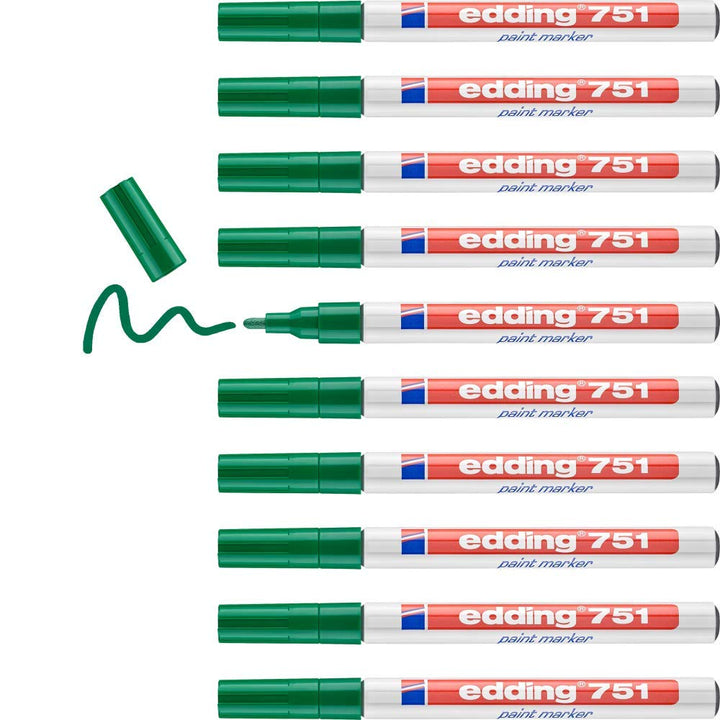 edding 751 Lackmarker - grün - 10 Stifte - Rundspitze 1-2 mm - Lackstift zur Markierung und Beschrif