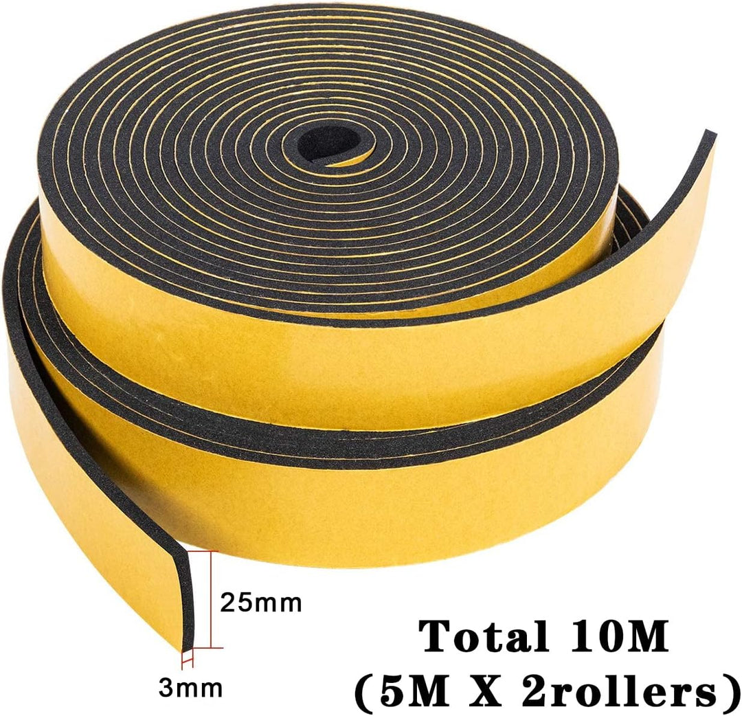 Dichtungsband Selbstklebend 25mm(B) x3mm(D)/10m(L) für Türen Fenster Gegen Kalte Zugluft/Anti-Kollis