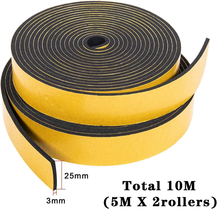 Dichtungsband Selbstklebend 25mm(B) x3mm(D)/10m(L) für Türen Fenster Gegen Kalte Zugluft/Anti-Kollis