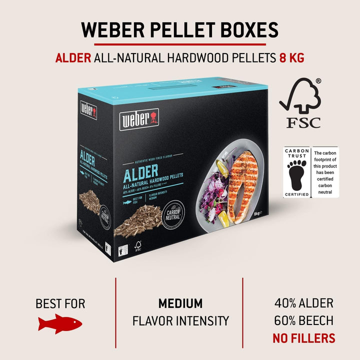 Weber Holzpellets - Erlenholz (8kg), perfekt zum Räuchern von Fisch, 100% natürliche Holzpellets, EU