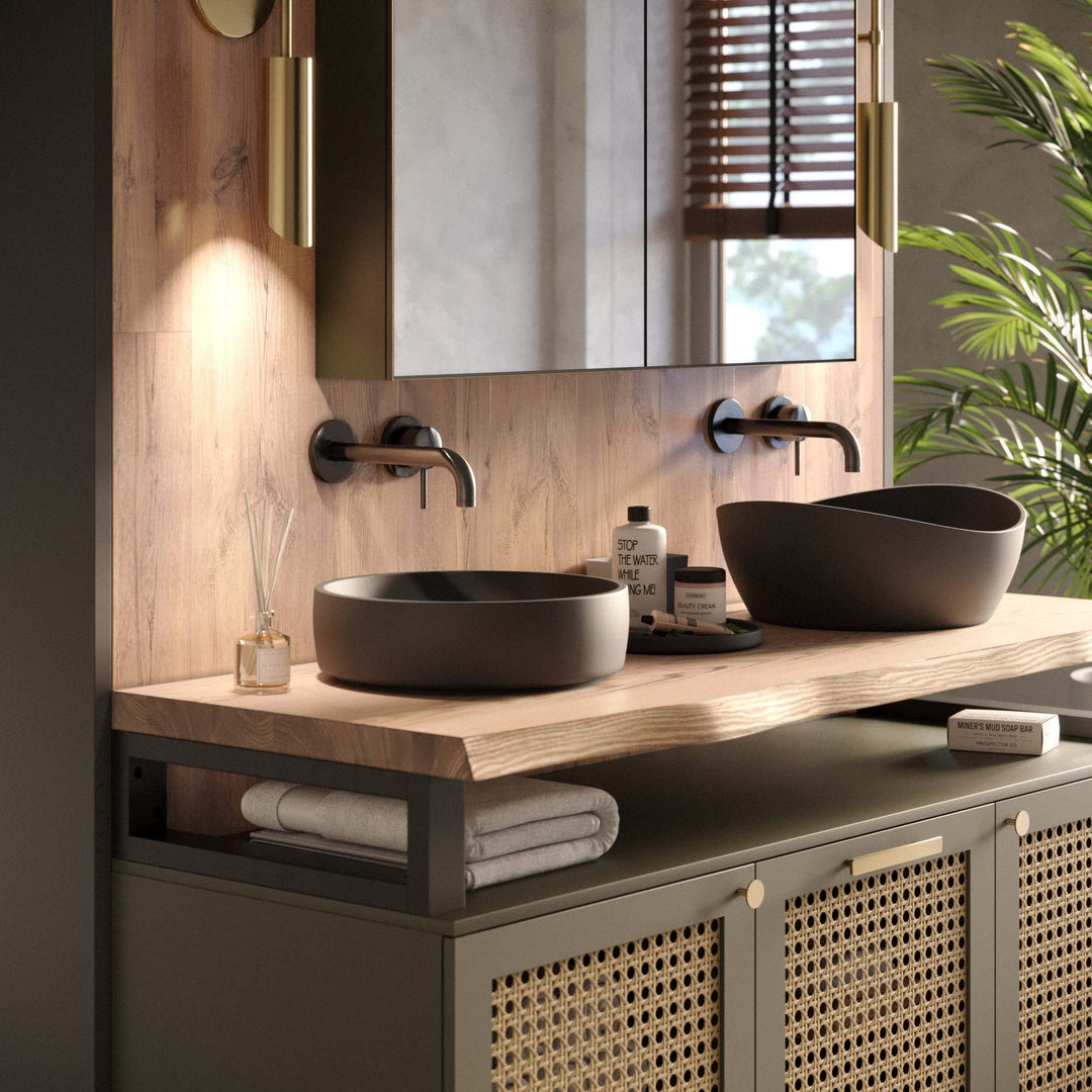 LAMO Manufaktur Waschtischplatte, Holzplatte Waschtisch Baumkante, 80x45 cm (AxB), Natur, ohne Monta