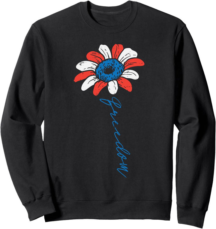 Sunflower Freedom American Flag USA 4th Of July Fourth Women Sweatshirt