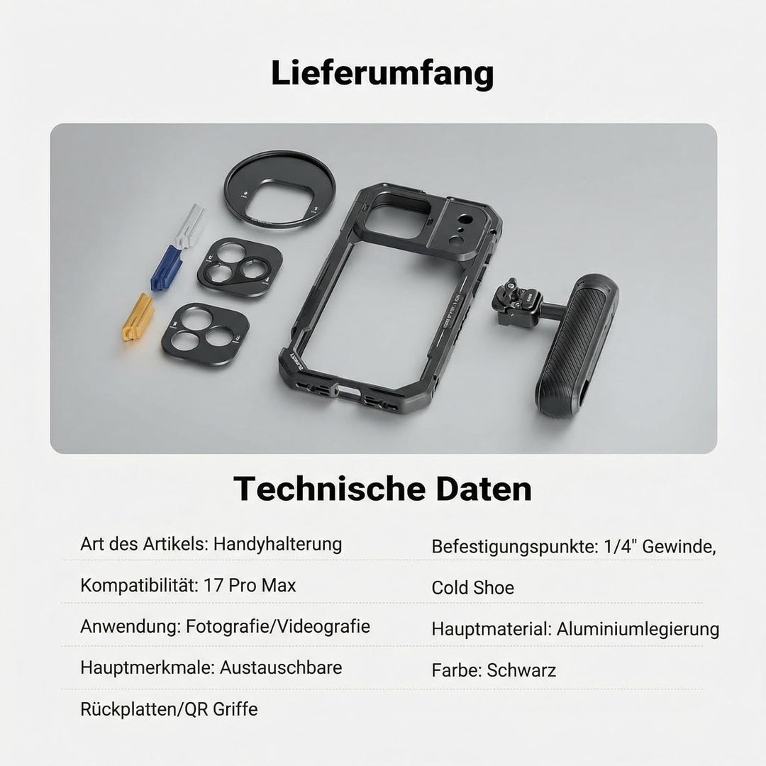 NEEWER 17 Pro Max Käfig Cage Video Rig Handy Stabilisator Set kompatibel mit iPhone 17 Pro Max mit 6