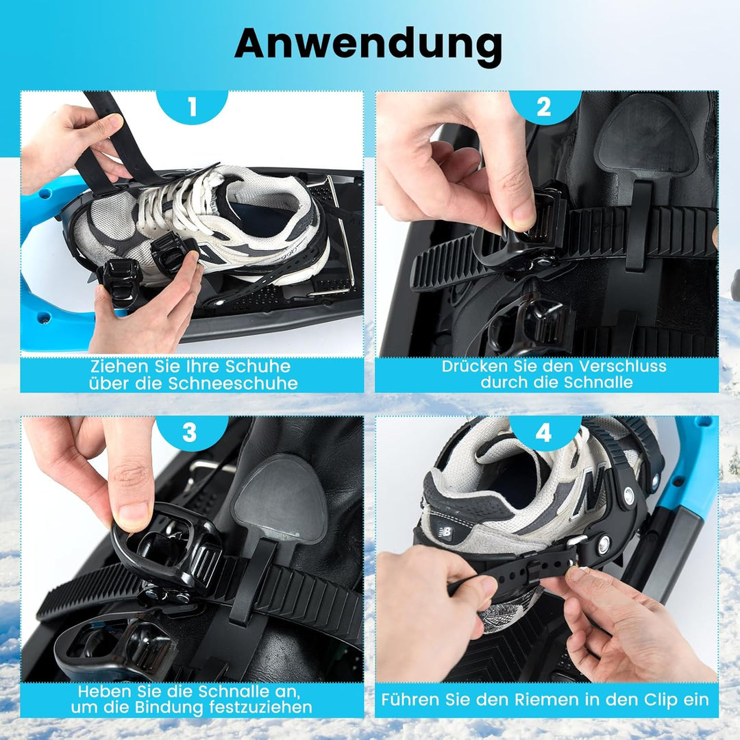 COSTWAY Schneeschuhe mit Steighilfe, Schuhgrösse 35-45 bis 90kg, leichtes Schneeschuh-Set mit Trekki