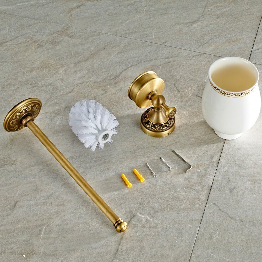Leyden WC-Bürste und Halter aus antikem Messing, Badezimmer-Retro, Wandmontage, WC-Bürsten-Organizer