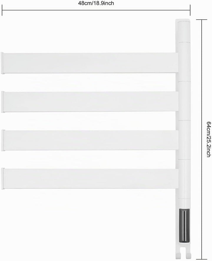Weiss Edelstahl Beheizter Handtuchhalter, 180° Schwenkbares Elektrischer Handtuchwärmer mit 4 Stäben