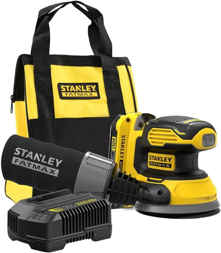 Stanley FatMax 18V Akku-Exzenterschleifer SFMCW220D1S (2.0 Ah, mit Staubsaugeranschluss, Staubfangsa