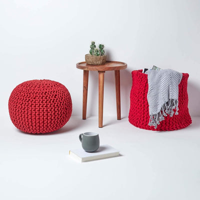 Homescapes Pouf Strickpouf rundes Bodenkissen Sitzpouf 35 x 40 cm, gepolsterter Sitzhocker, Sitzpuff