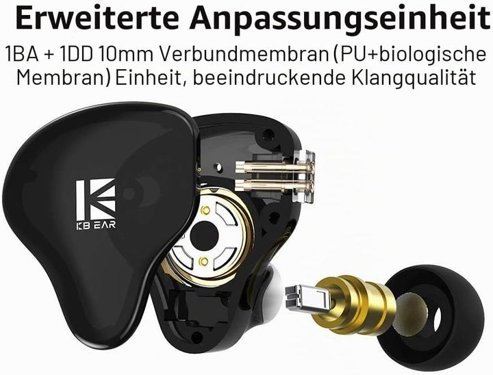 Yinyoo KBEAR KS2 In-Ear-Kopfhörer, KB KS2 Stereo-Basskopfhörer, 1BA+1DD Hybrid Over-Ear-Headset mit