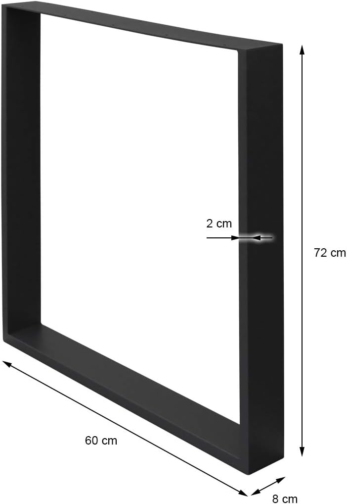 ECD Germany 2X Tischbeine aus Vierkantprofilen, 60 x 72 cm, Schwarz, pulverbeschichtete Stahl, Indus