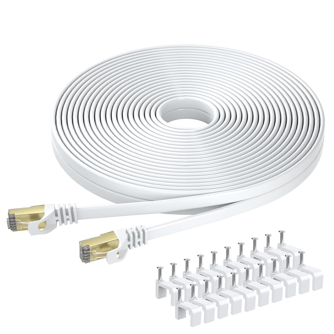 BUSOHE Cat 8 LAN Kabel 15Meter, 40Gbps Flaches Netzwerkkabel Ethernet Weiss | Hochgeschwindigkeits G