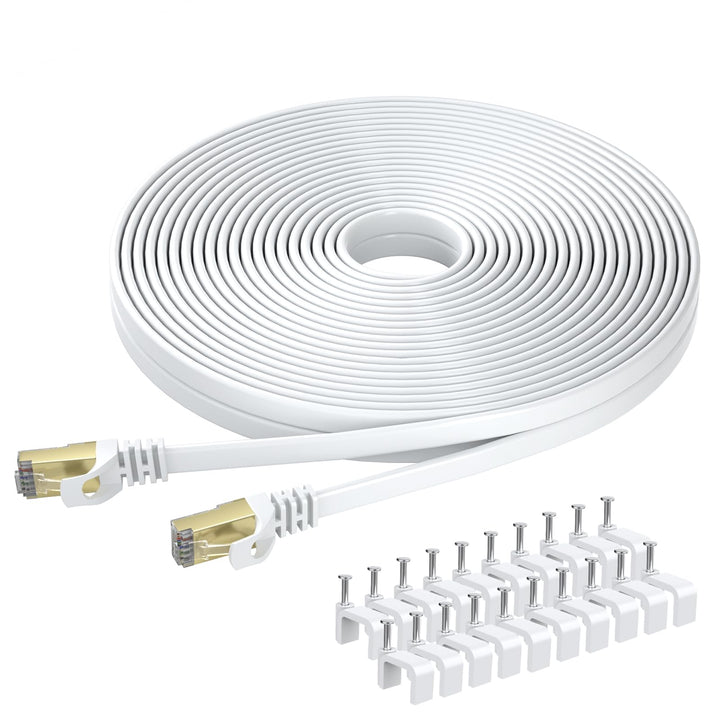 BUSOHE Cat 8 LAN Kabel 15Meter, 40Gbps Flaches Netzwerkkabel Ethernet Weiss | Hochgeschwindigkeits G