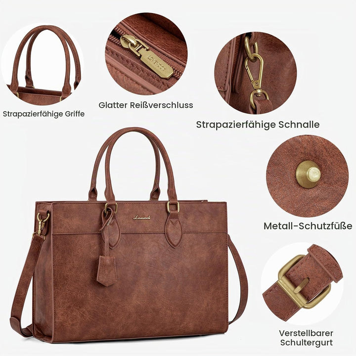 LOVEVOOK Laptoptasche Damen 15,6 Zoll, Gross Arbeitstasche Handtasche Schultertasche Wasserdicht PU