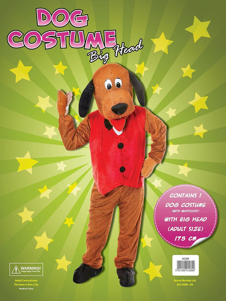 Bristol Novelty AC269 Hund mit Weste Kostüm mit grossem Kopf, Rot, 44-Inch Chest Size
