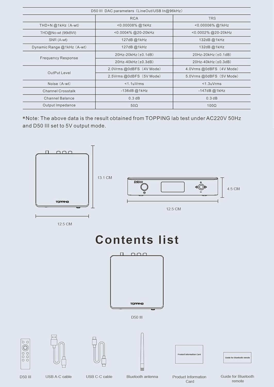 Topping D50 III DAC-Vorverstärker – LDAC Bluetooth 5.1 Dual ES9039Q2M D/A-Chips unterstützt DSD512 P