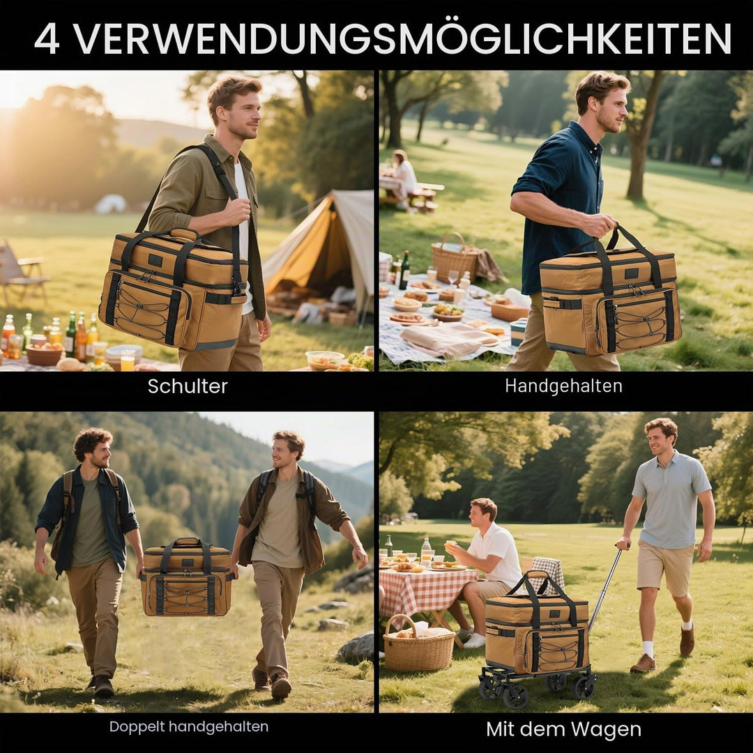 Grosse Kühltasche mit Rollen 50L/ 80 Cans Kühler mit Rädern und Griff Isolierter Kühltrolley Thermot