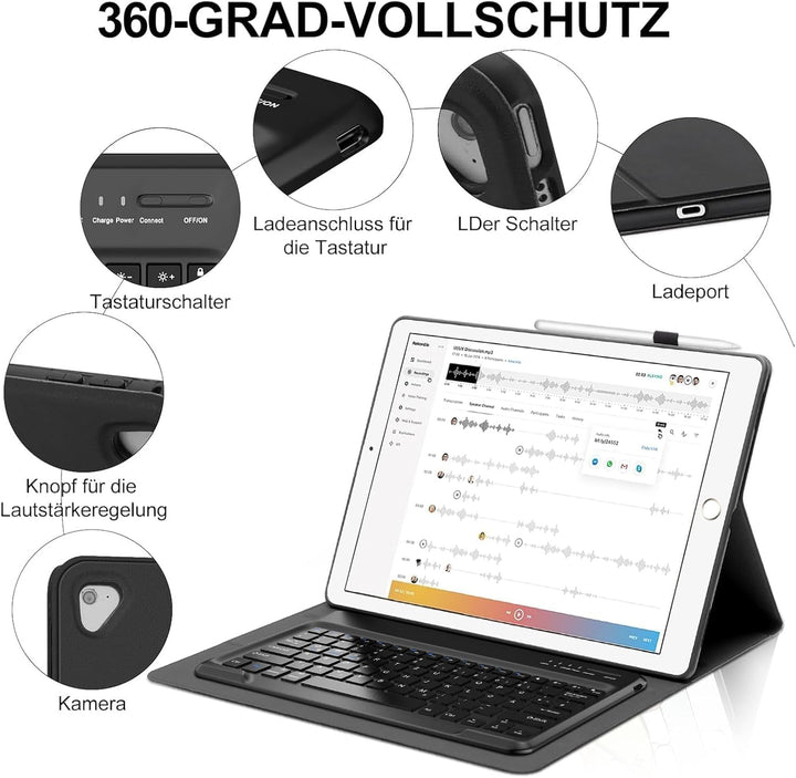 Tastatur für iPad Pro 12.9 2/1 Generation 2017/2015, Hülle mit Tastatur für iPad Pro 12.9 Zoll QWERT