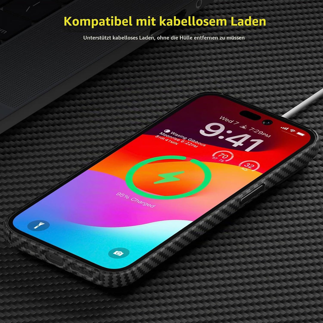 memumi Carbon Hülle für iPhone 15, 0,5 mm Superdünne, Hülle aus echter Aramidfaser [100% Aramidfaser
