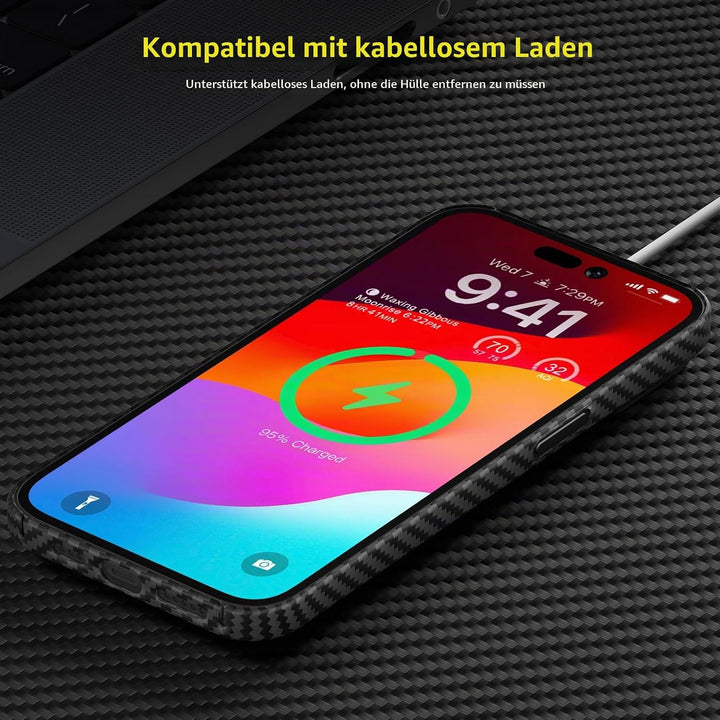 memumi Carbon Hülle für iPhone 15, 0,5 mm Superdünne, Hülle aus echter Aramidfaser [100% Aramidfaser