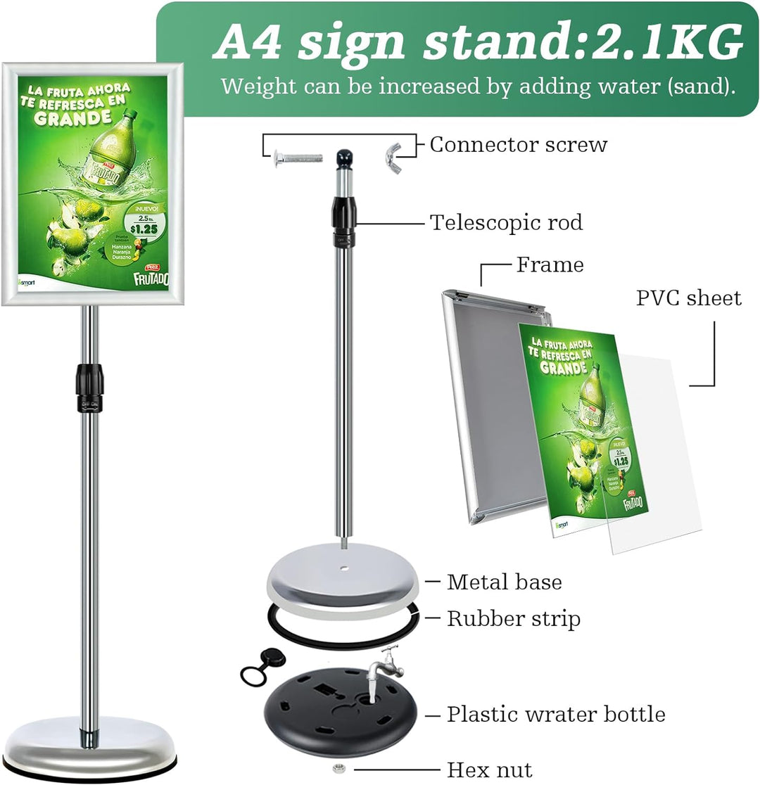 Mutualsign Infoständer A4 Aluminium Plakatständer Höhenverstellbar Posterständer Informationsständer