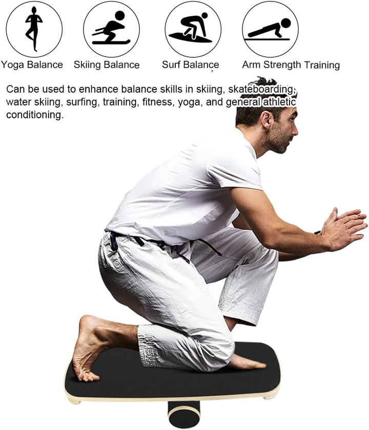 Balance Board, Holz-Gleichgewichtsboard mit verstellbaren Stoppern und Korkrolle – Ideal für Hockey,