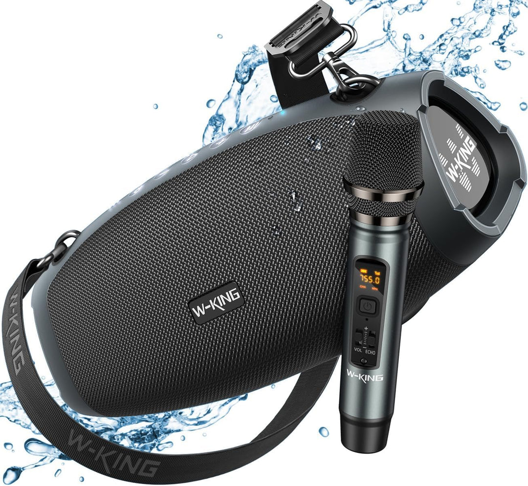 W-KING Bluetooth Lautsprecher Gross mit kabellosem Mikrofon,(120W Peak) 70W IPX6 Tragbare Outdoor La
