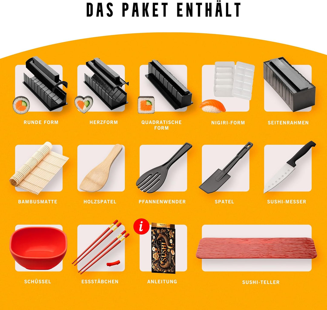Sushi Set – Sushi Set zum Selber Machen 15 Teile – Sushi Maker Set für Anfänger mit Bambusmatte, Sus