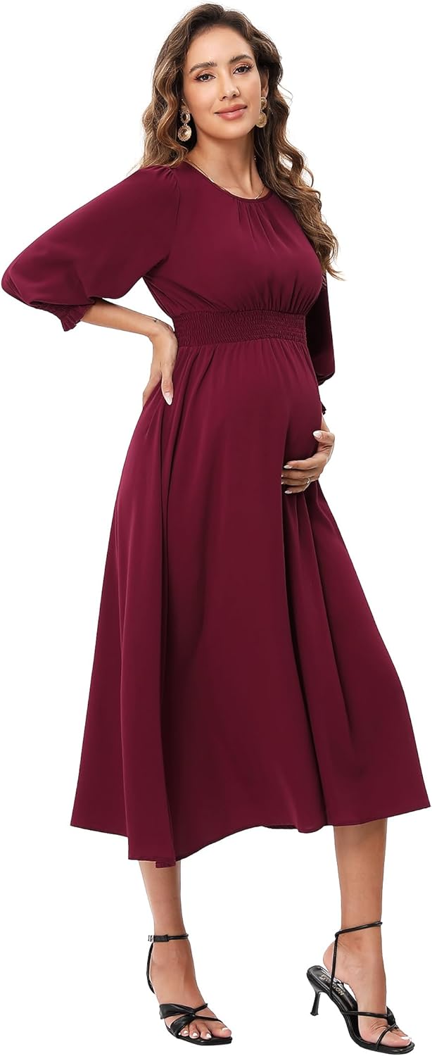 KOJOOIN Damen Umstandskleid Kurzarm Schwangerschafts Bedrucktes Kleid mit Rundhalsausschnitt und Rüs